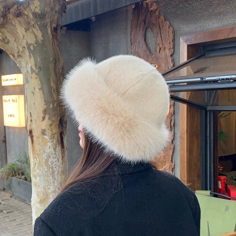 Chapeau seau d'hiver pour femmes, Streetwear, bonnet coupe-vent en peluche, fausse fourrure de vison, mode doux Shopping, épais et chaud, chapeau mongol pour dames