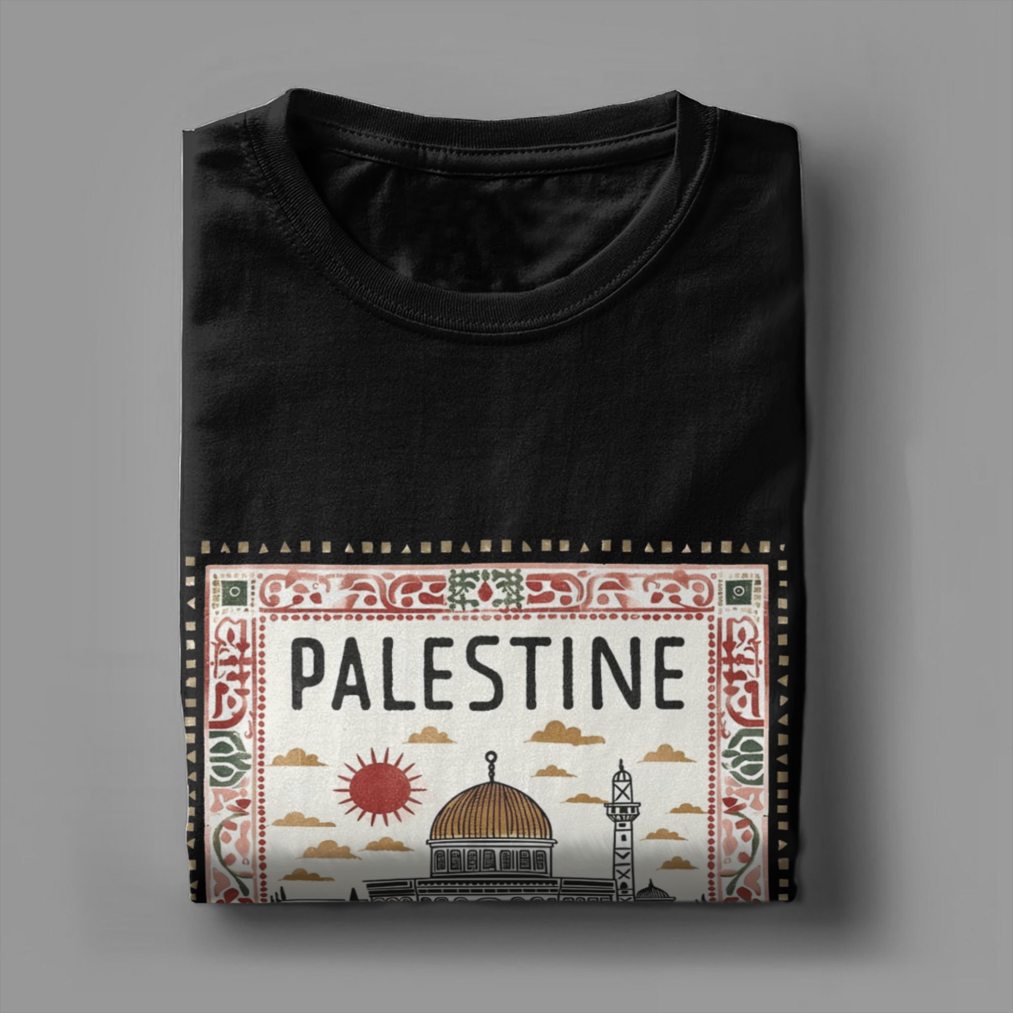 T-Shirt drôle de timbre de mosquée palestine pour hommes col rond t-shirts en pur coton t-shirts à manches courtes vêtements imprimés graphiques