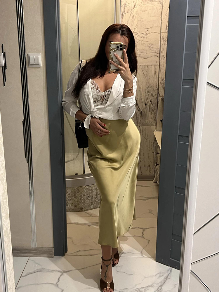 Mode Satin fête jupe longue taille haute couleur unie décontracté basique femmes jupes queue de poisson jupe Chic été femme vêtements 2025