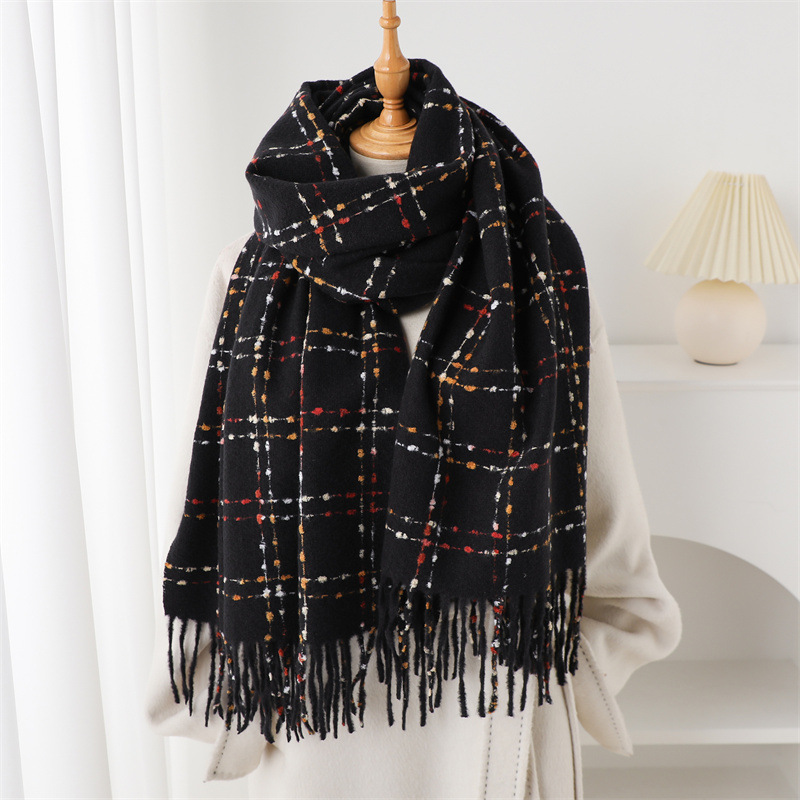 Mode coréenne Plaid cachemire écharpe pour femmes hiver chaud Pashmina dame châles et enveloppes décontracté gland Bufanda silencieux couverture
