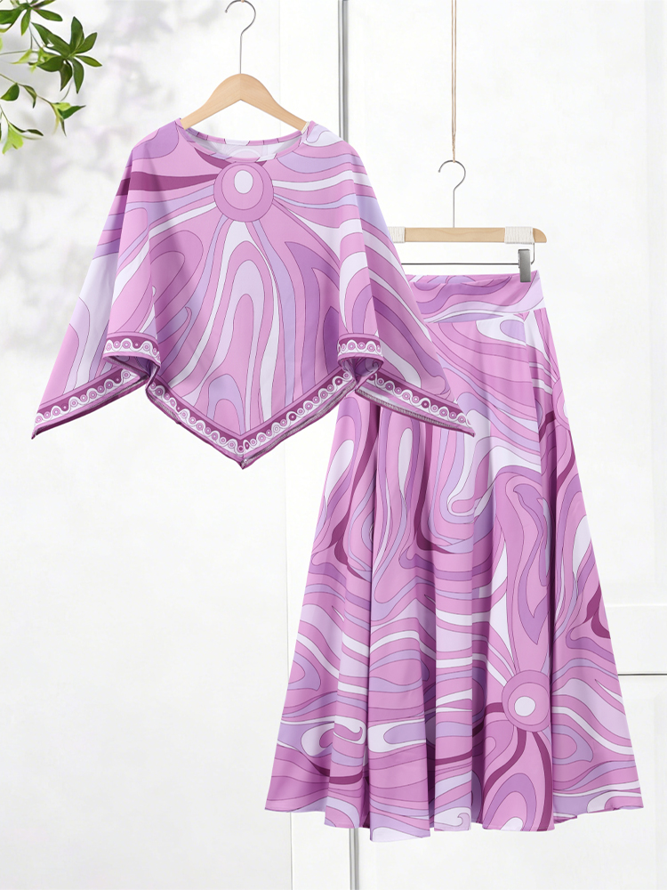 Ensemble chemise et jupe imprimée ample pour femme, haut à manches longues irrégulier, tenue de plage, mode été 2026, jupe longue, ensembles féminins