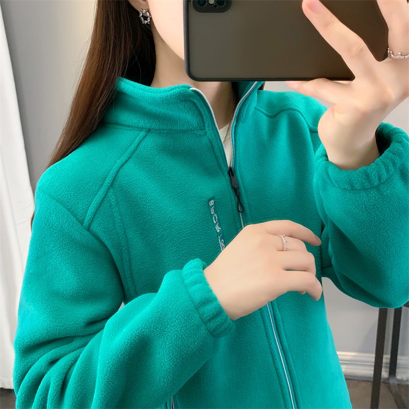 Manteau de sweat-shirt à manches longues pour femmes, cardigan zippé adt, manteau à col montant, sourire polaire réversible, décontracté, hiver