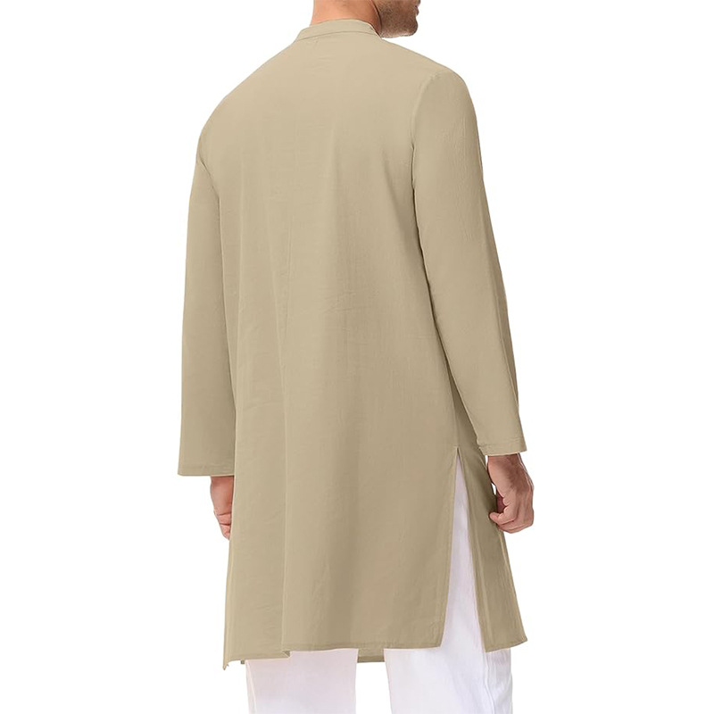 Nouveau loisirs hommes chemise musulmane islamique arabe coton col montant à manches longues Blouse pakistanaise haute qualité rétro longs hauts S-3XL