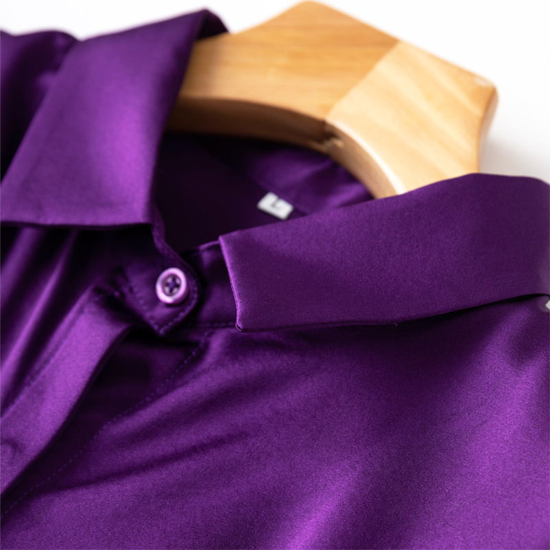 Mulberry-Chemisier à manches longues en satin pour femme, haut de bureau, boutons vers le bas, travail, M, L, XL, MM161, Inj93% IQUE dex, 19 Momme, 7%
