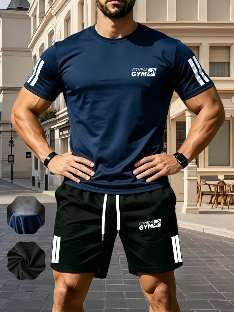 Ensemble sportif deux pièces pour homme : T-shirt à manches courtes et short – Tenue de sport pour la course et le fitness – Promotion estivale – Nouveauté très demandée