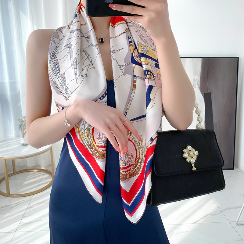 Nouvelle écharpe de luxe en soie sergée fine de 90 cm pour l'été, grand châle carré, foulard pour femme, imprimé Népal, voile pour femme