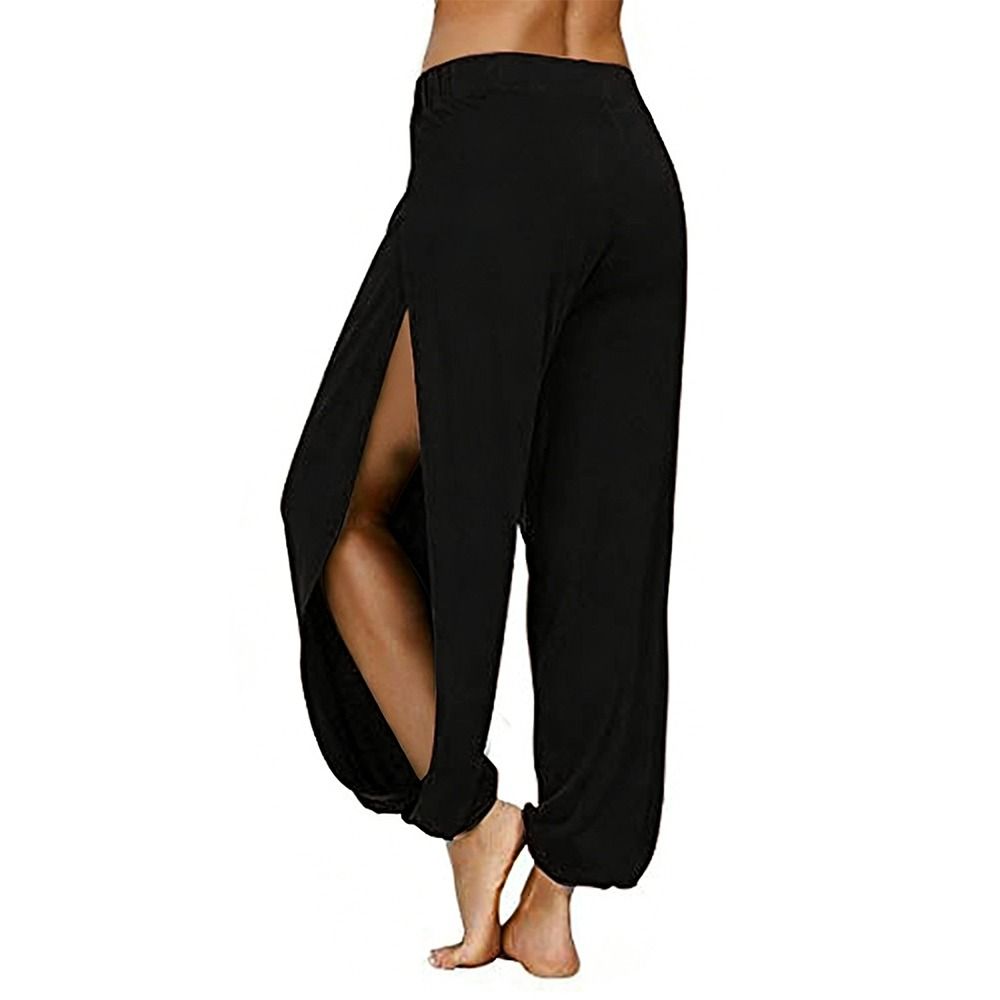 Pantalon Harem Hip Hop Tendance à Fente Latérale, Taille Haute, Jambes Larges, pour Danse Moderne et Yoga