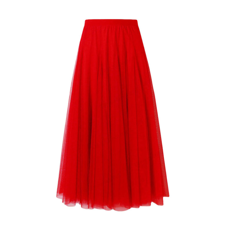 Jupe longue Tutu en maille élastique pour femmes, taille haute, mode coréenne élégante, plissée, blanc, noir, rouge, mi-longue, printemps été, 2026