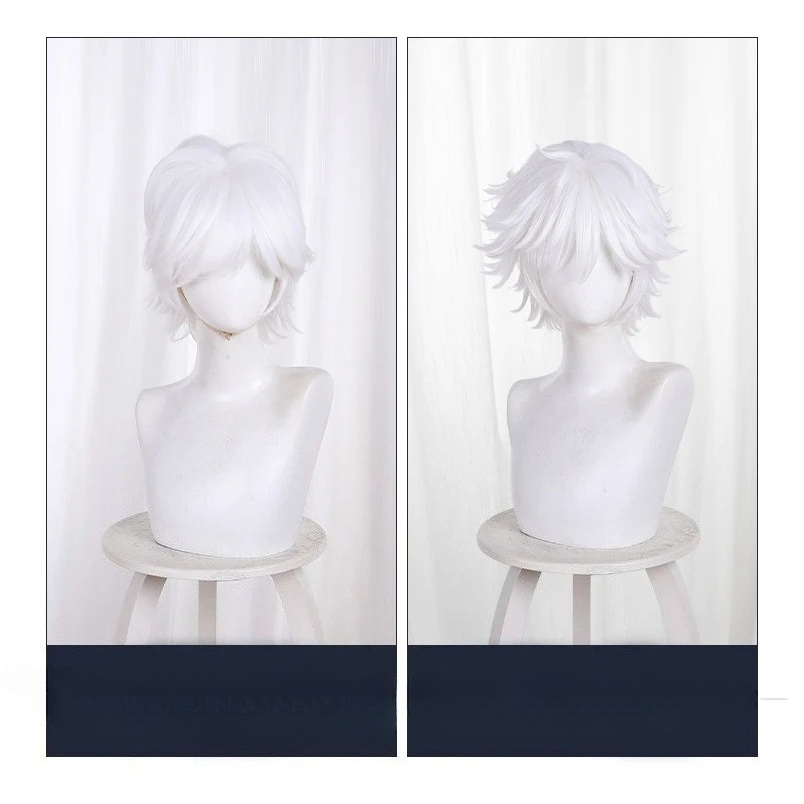 Perruque synthétique résistante à la chaleur, perruque courte et blanche, chapeau de sorcière Anime Atelier Qifrey, Tongari Boushi no Atelier