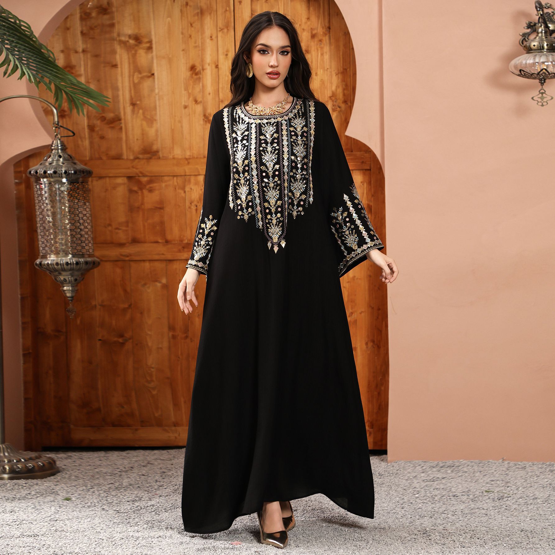 Abaya Dubaï, mode printemps-été, robe longue pour femmes, manches longues, col en V, polyester, broderie, soirée, abaya longue, kaftan, robe musulmane