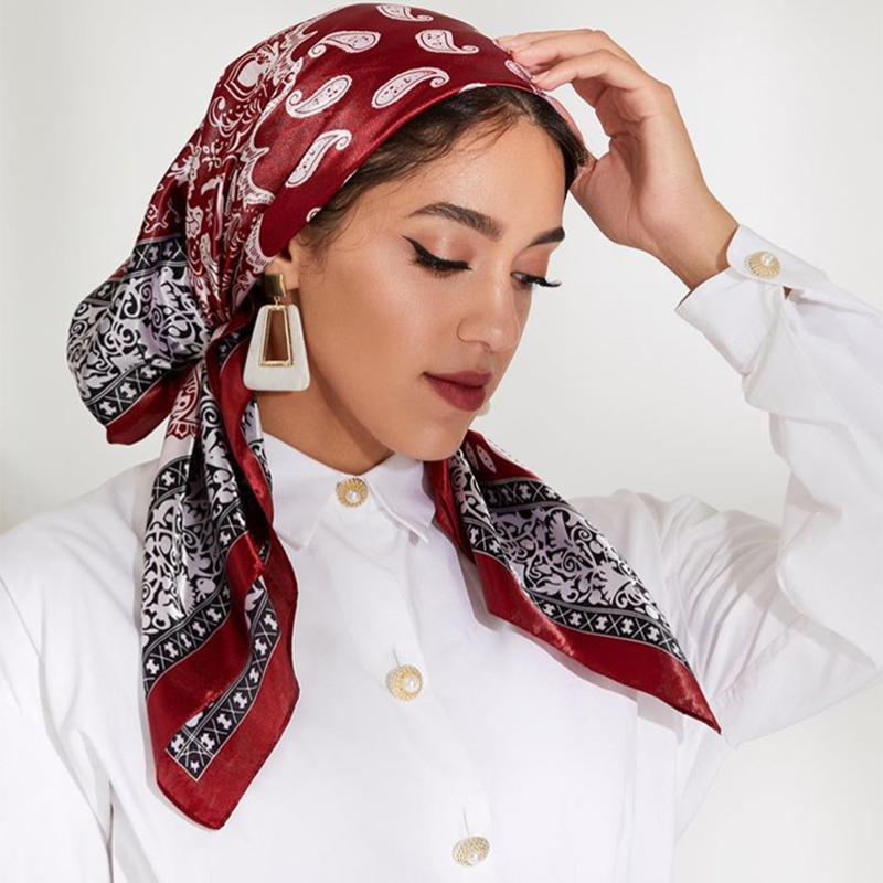 90*90 cm Satin carré écharpe femmes Hijab Paisley cajou imprimé foulard en soie foulard châle enveloppes bandeau cheveux accessoires Bandana