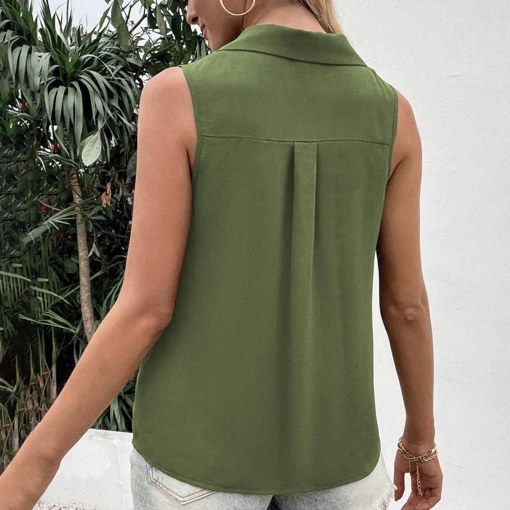 T-Shirt d'été pour femmes, débardeur décontracté, surdimensionné, col en v, sans manches, boutons, simple boutonnage, mi-long, chemises pour femmes
