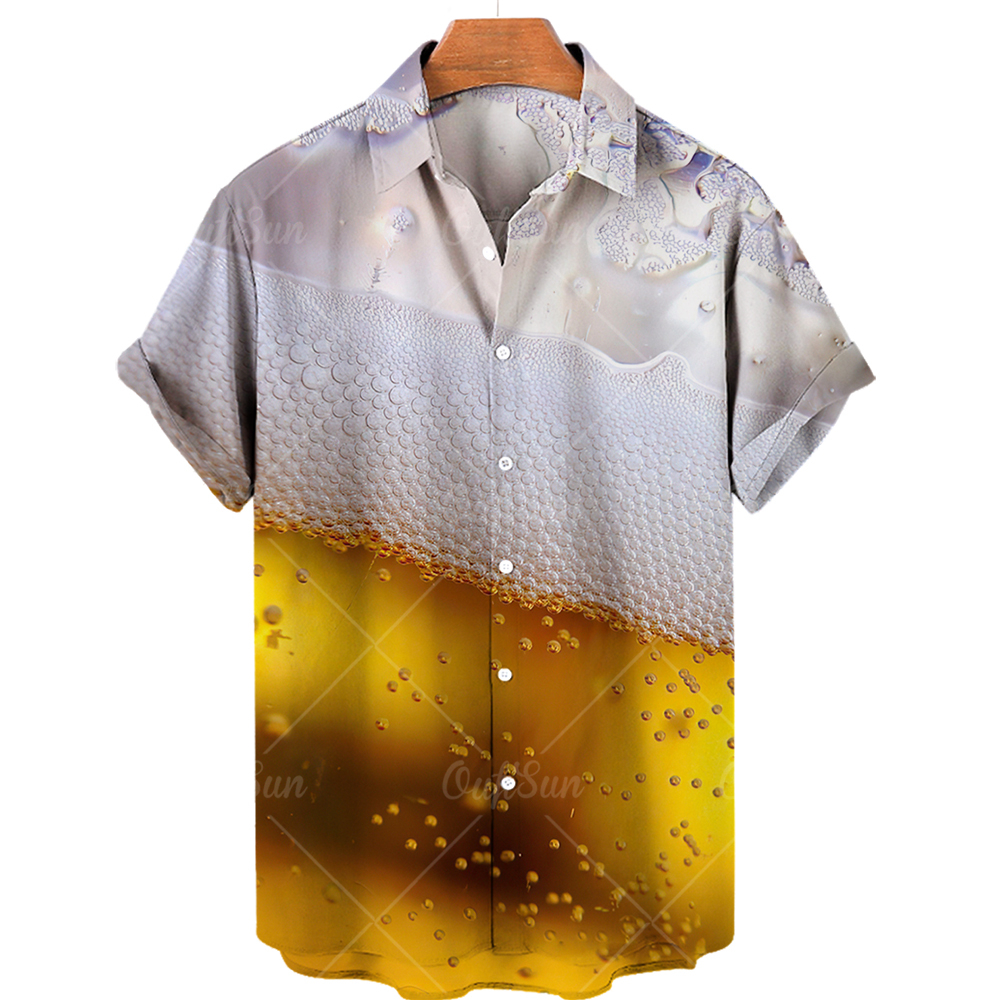 Chemise Hawaïenne Décontractée à la Mode pour Homme, Vêtement de Plage, Bière, Vacances, Été