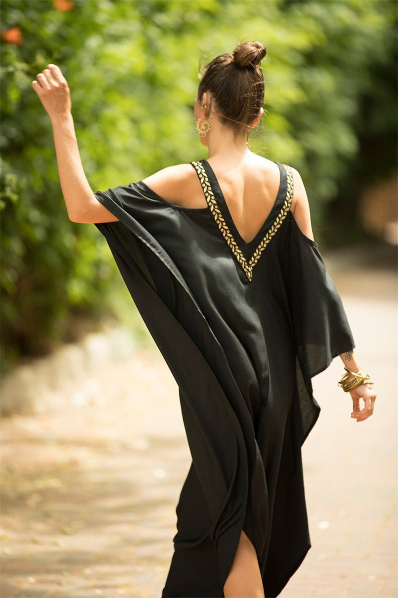 Caftan robes maillot de bain couvrir robe Maxi vêtements de plage turc épaule froide tenues de plage vacances d'été