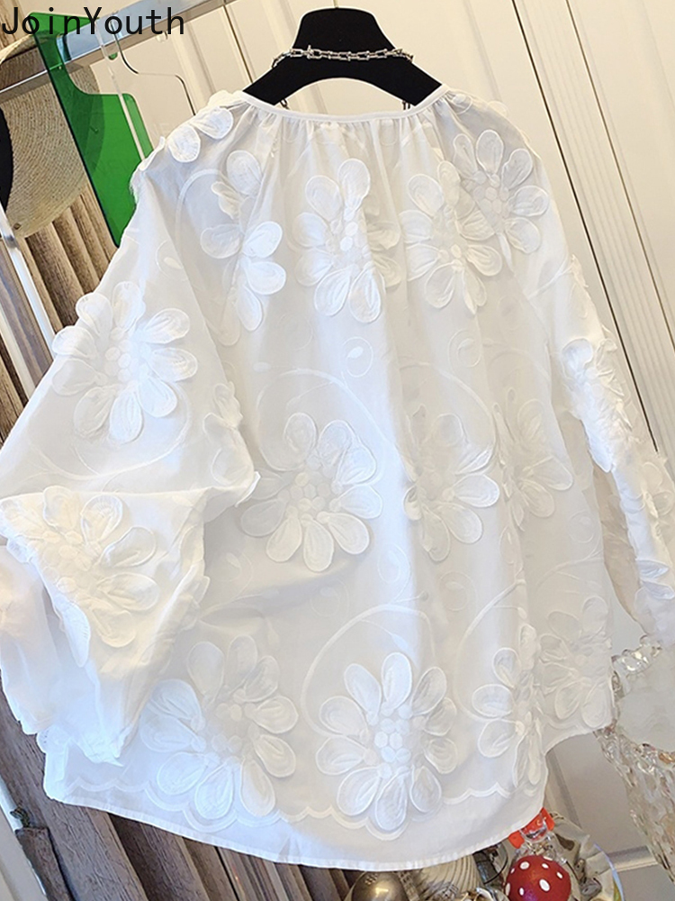 2025 Blusas Mujer De Moda Blouses blanches femmes vêtements col rond à manches longues chemises florales mode ample doux coréen Blouse hauts