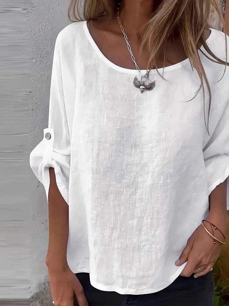 Grande taille femmes mode été respirant chemises col rond coupe ample hauts Blouses demi manches décontracté solide plaine dame vêtements