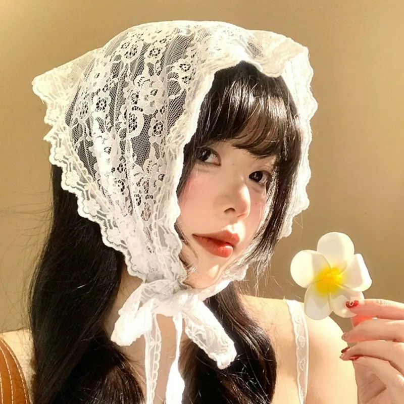 Foulard Triangle à lacets pour femmes, bandeau d'été, mode maille fleur, enveloppe de cheveux, léger et respirant, couvre-tête