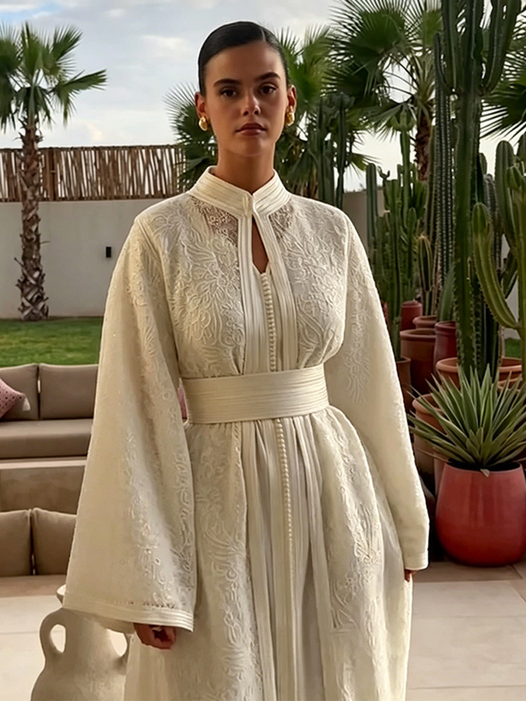 Nouvelle Robe Kaftan Bohème 2026 pour Femme – Tendance, Manches Longues avec Ceinture, Élégante et Discrète – Vêtements Féminins