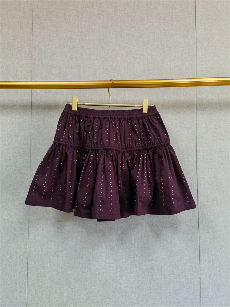 Haut simple boutonnage pour femme ou mini-jupe plissée évasée à taille élastique pour femme, chemise rayée verticale ornée de strass