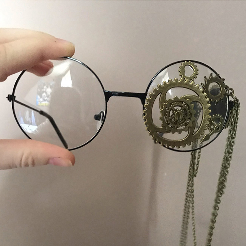 Lunettes pour femmes Steampunk rétro cadre rond Lolita engrenages chaîne décor gothique lunettes Cosplay Halloween fête hommes lunettes