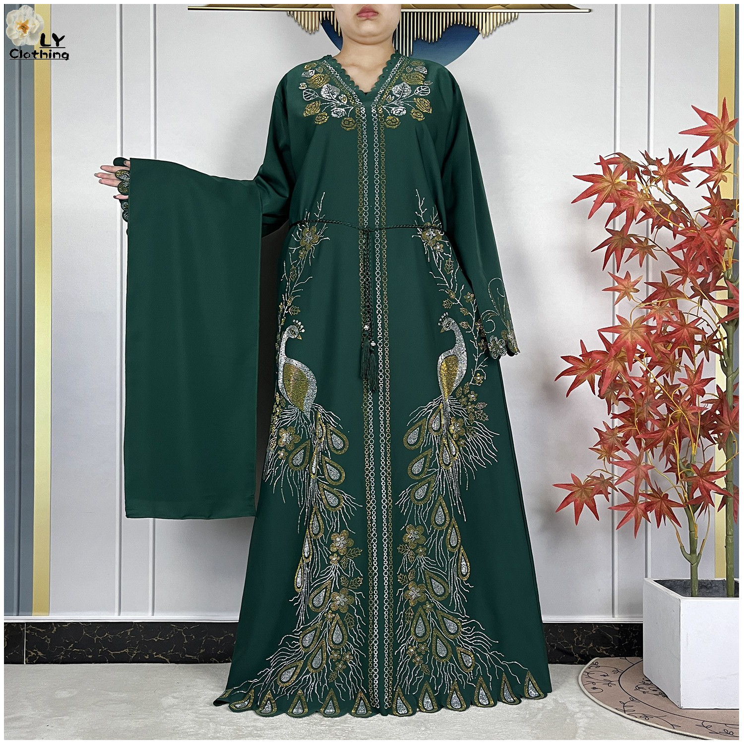 Nouvelle robe musulmane pour femmes de style Dubaï, élégante robe arabe pour femme, hijab à manches longues en mousseline de soie, abaya ornée de diamants, vêtements islamiques turcs