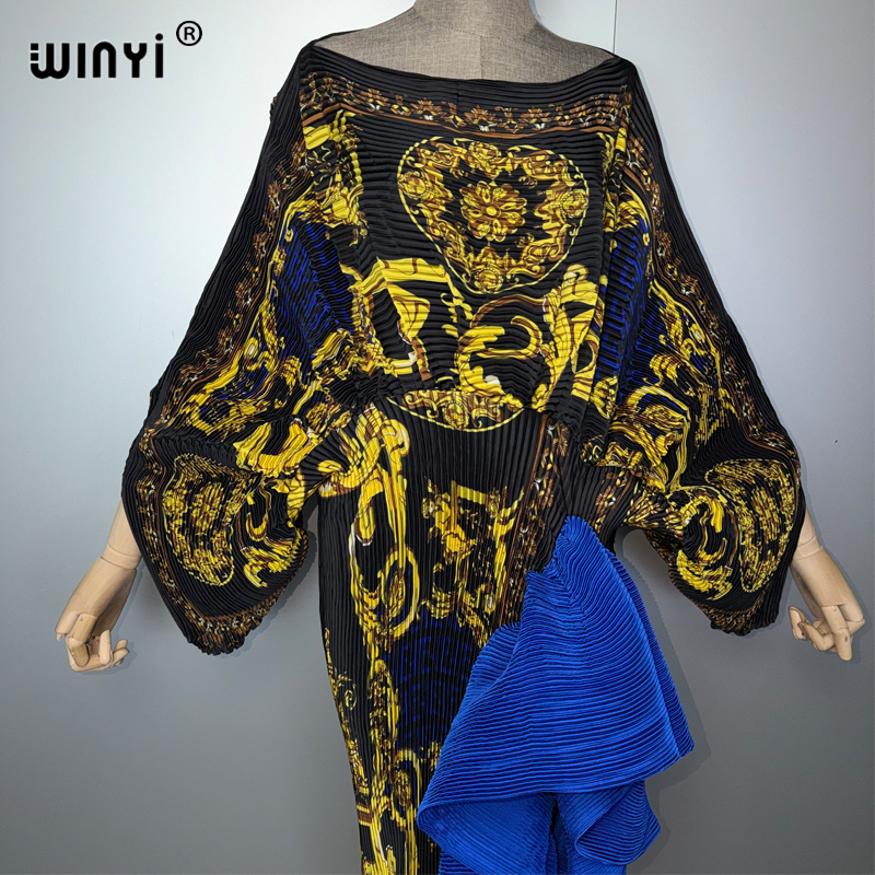 Robe plissée slim pour femme WINYI, manches bouffantes, robe de plage, kaftan musulman, abaya, robe de soirée longue de luxe Dubaï