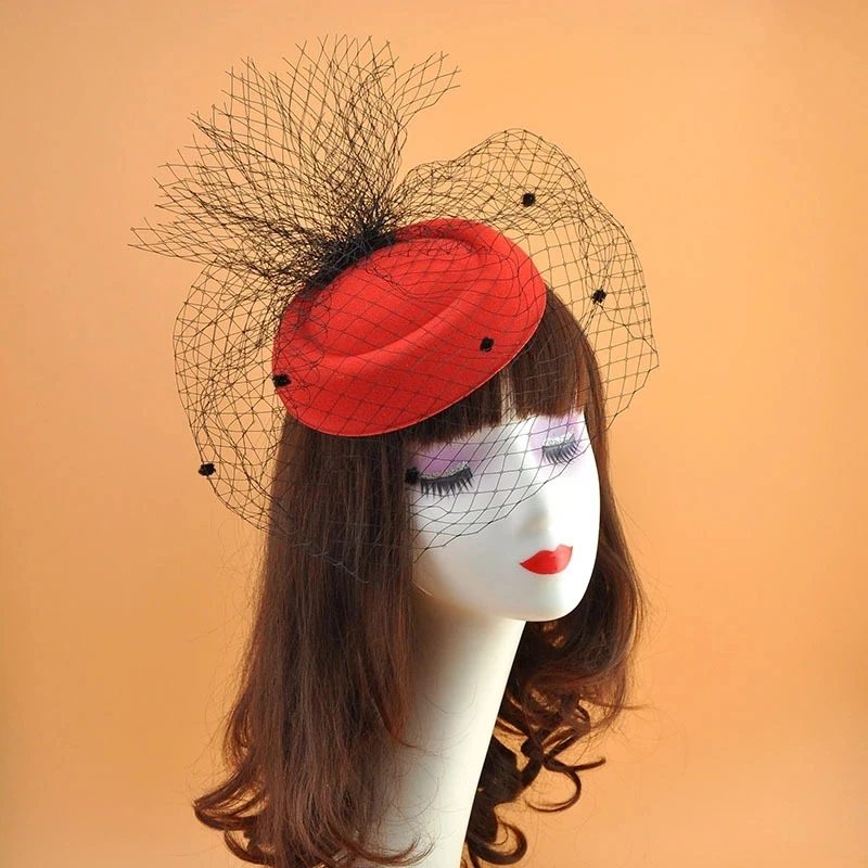 Petit chapeau haut-de-forme en voile noir, accessoires pour cheveux, matériel en laine rétro, coiffure de dîner, couvre-chef de mariée, bandeau, bijoux