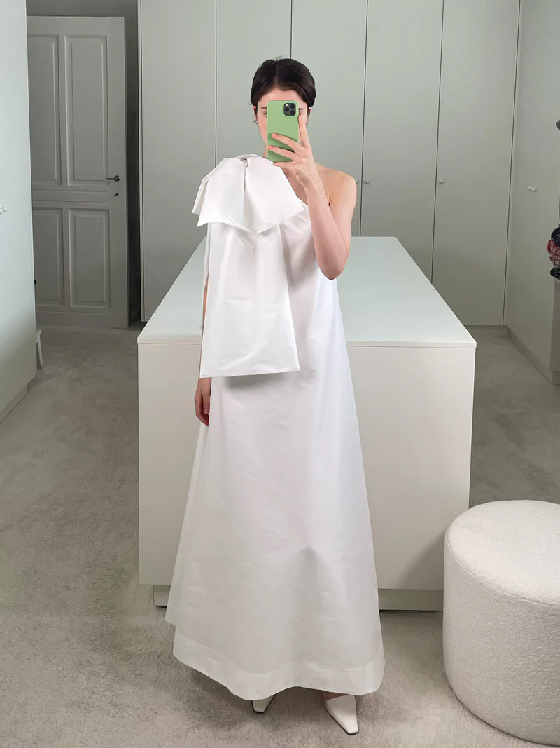 Robe longue simple et modeste pour femme, coupe trapèze, asymétrique à une épaule, style kaftan, avec joli nœud et poches, disponible en plusieurs couleurs