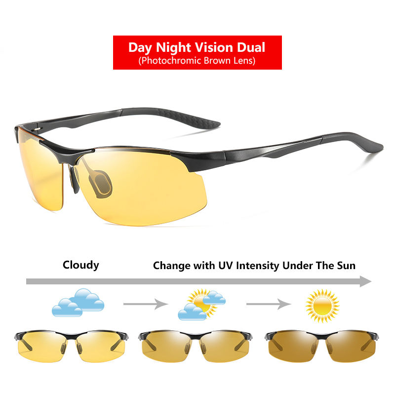 Lunettes de soleil polarisées sans bords pour homme, verres de jour, pour Vision nocturne, photochromique, pour l'extérieur, conduite, UV400, VT2173