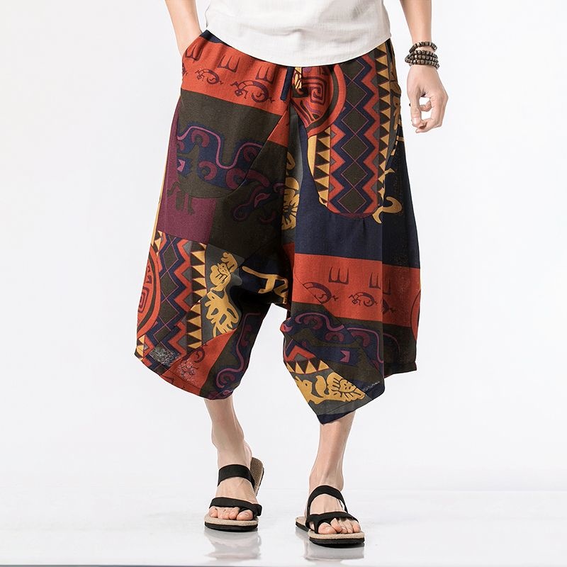 Pantalon lanterne d'été pour hommes et femmes, décontracté, plage, impression ethnique, loisirs, également, capri de vacances, objectifs, thaïxiété