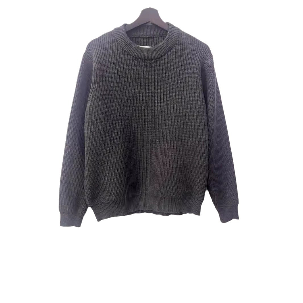 Pull tricoté pour homme, couleur unie, col rond, avec points de couture aux quatre coins, style décontracté, épais, manches longues, mélange de laine