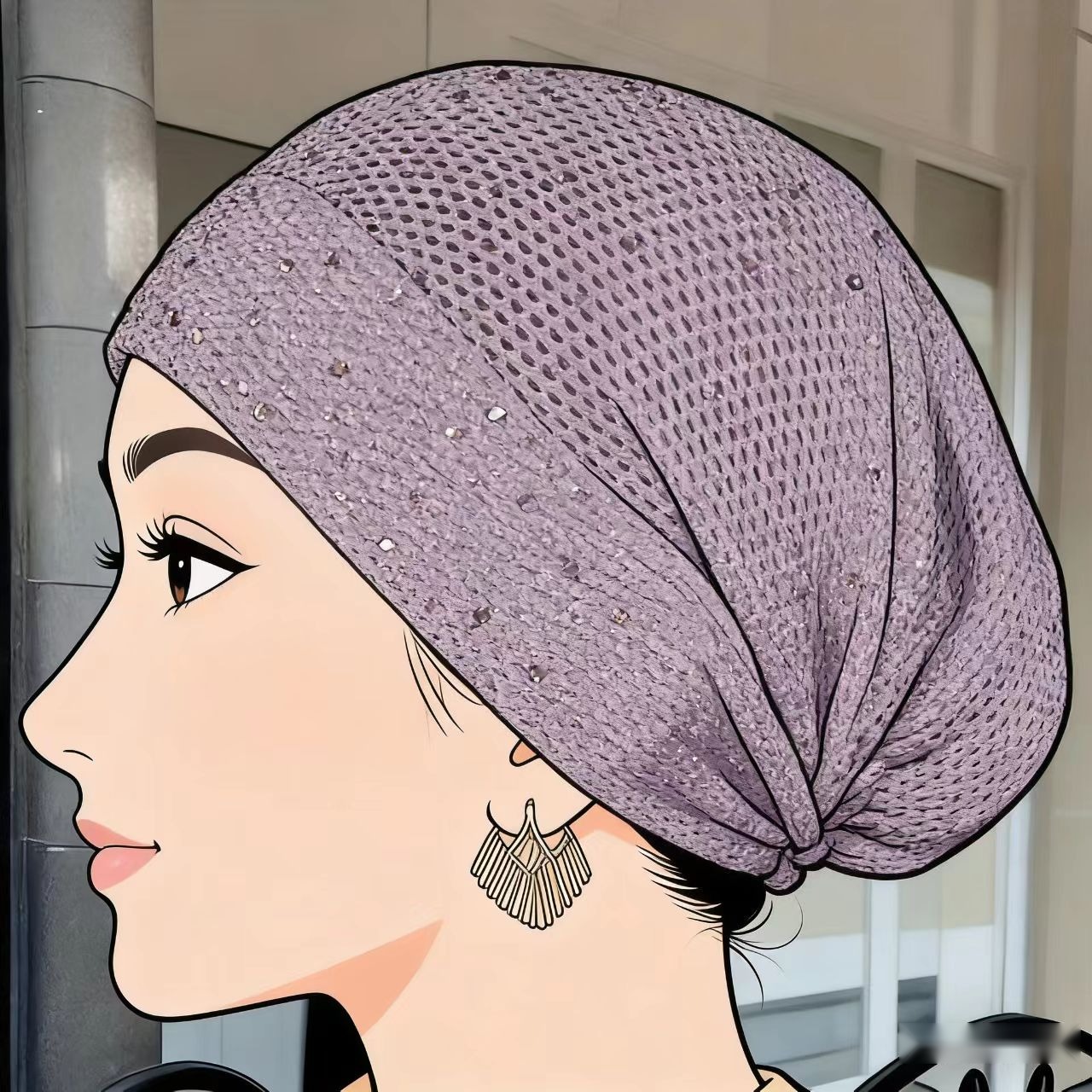 1 foulard de style européen à la mode avec un design ajouré, bonnet en maille tricotée