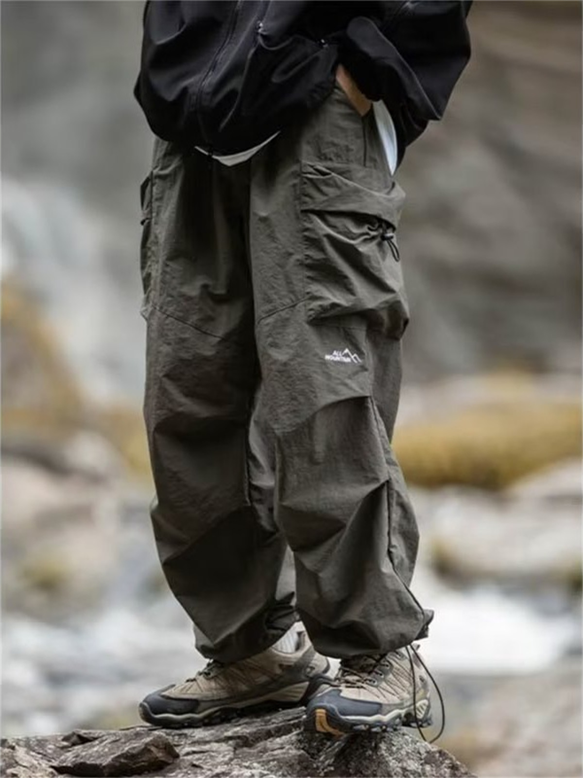 Pantalon Cargo Homme Imperméable Printemps-Automne Style Hip Hop Montagne Décontracté Harajuku Noir pour le Travail et l'Extérieur