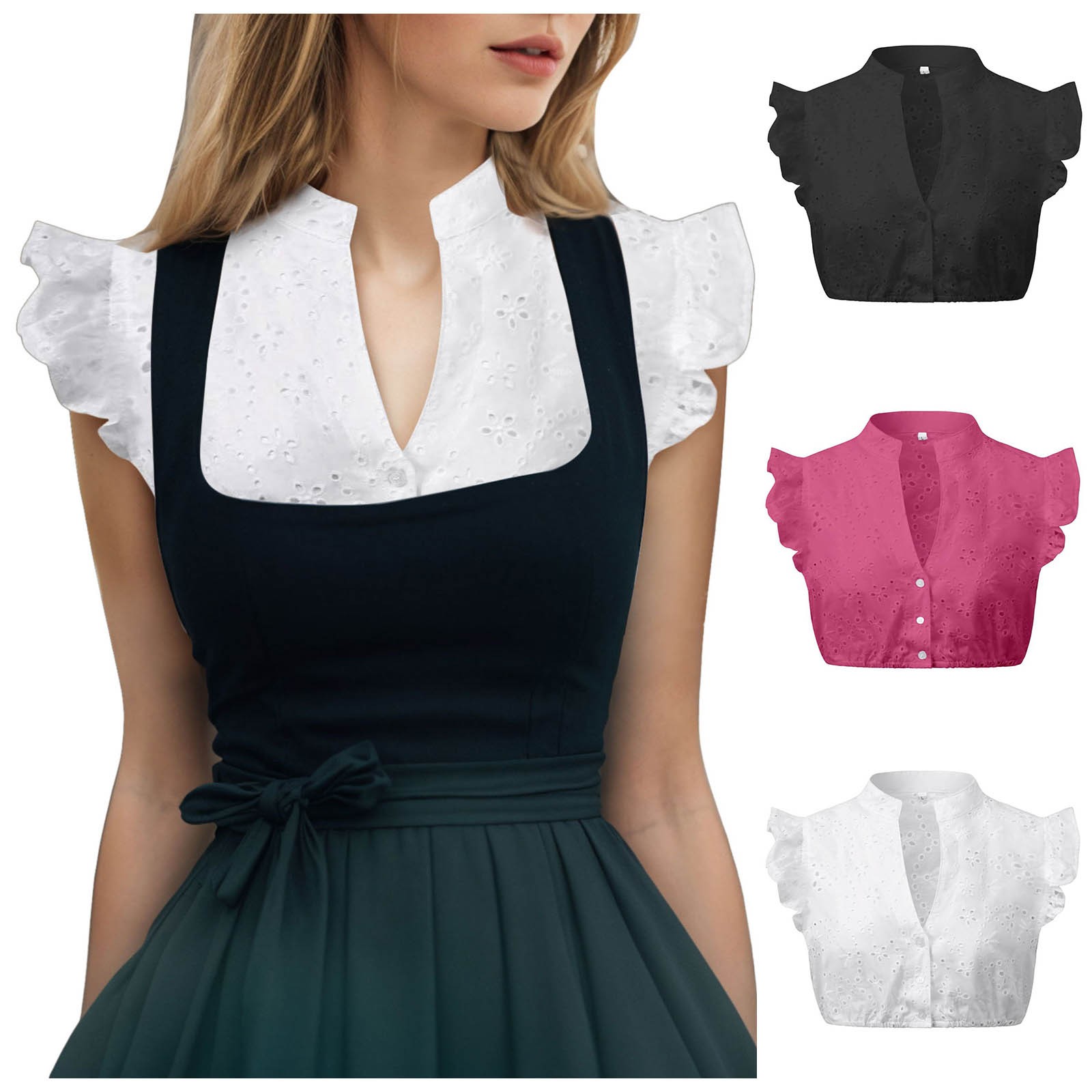 Chemisier de costume pour femme, blanc, à manches courtes, style Dirndl, élégant, en dentelle, grande taille, lingerie push-up