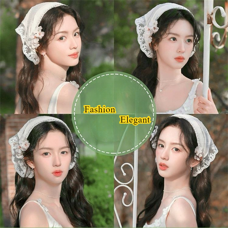 Foulard bandeau en dentelle pour femmes, Bandana Triangle de Style français avec bandeau intégré, accessoire pour cheveux Chic pastoral, 2025