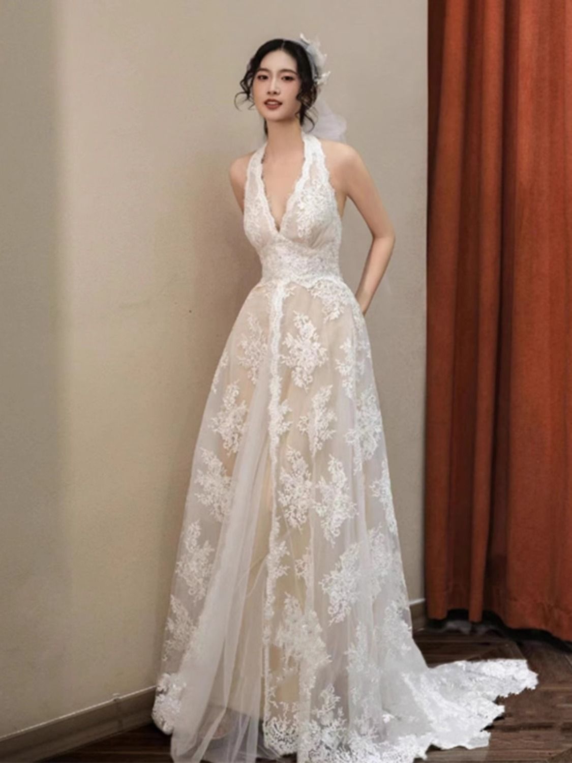 Robe de mariée légère en dentelle pour femmes, Robe de soirée, Banquet, fête d'anniversaire, Robe longue de luxe sans manches