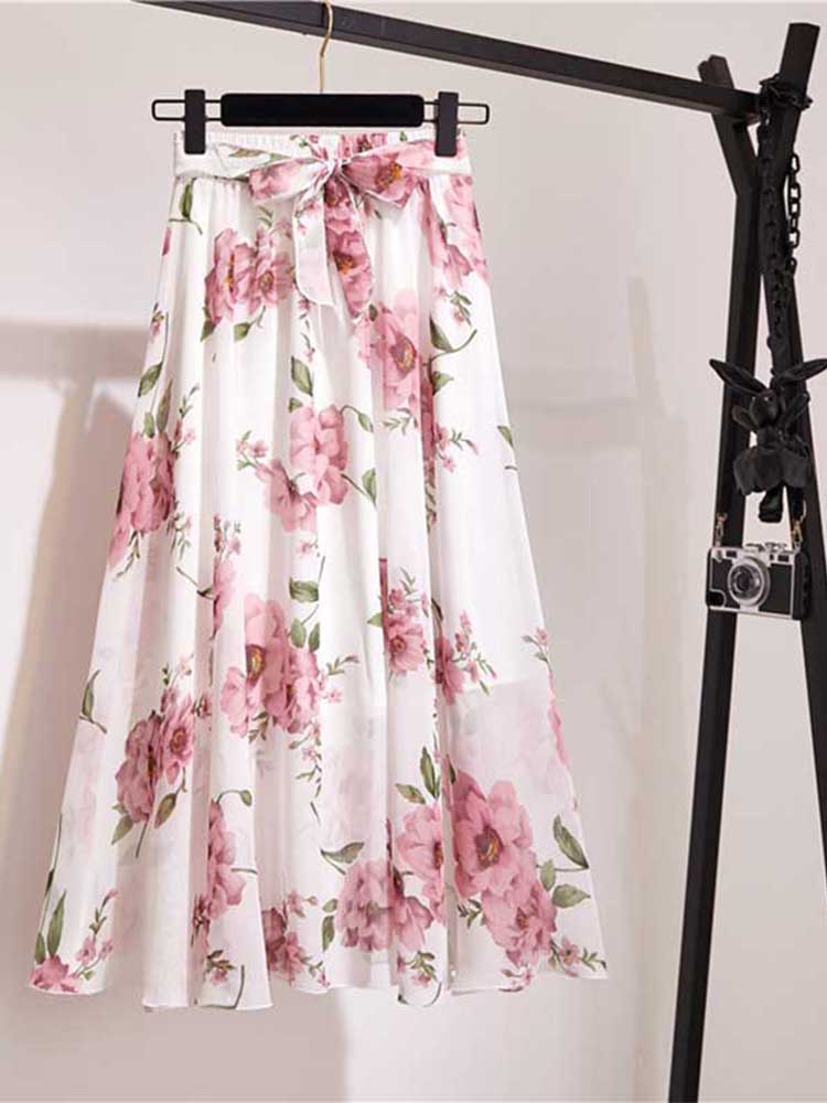 Jupe longue femmes pour printemps été dame Style coréen blanc noir en mousseline de soie soleil école taille haute jupe Midi femme