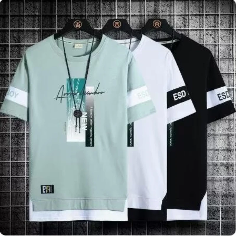 T-shirt manches courtes homme, estival et décontracté, polyvalent, tendance, blocage de documents