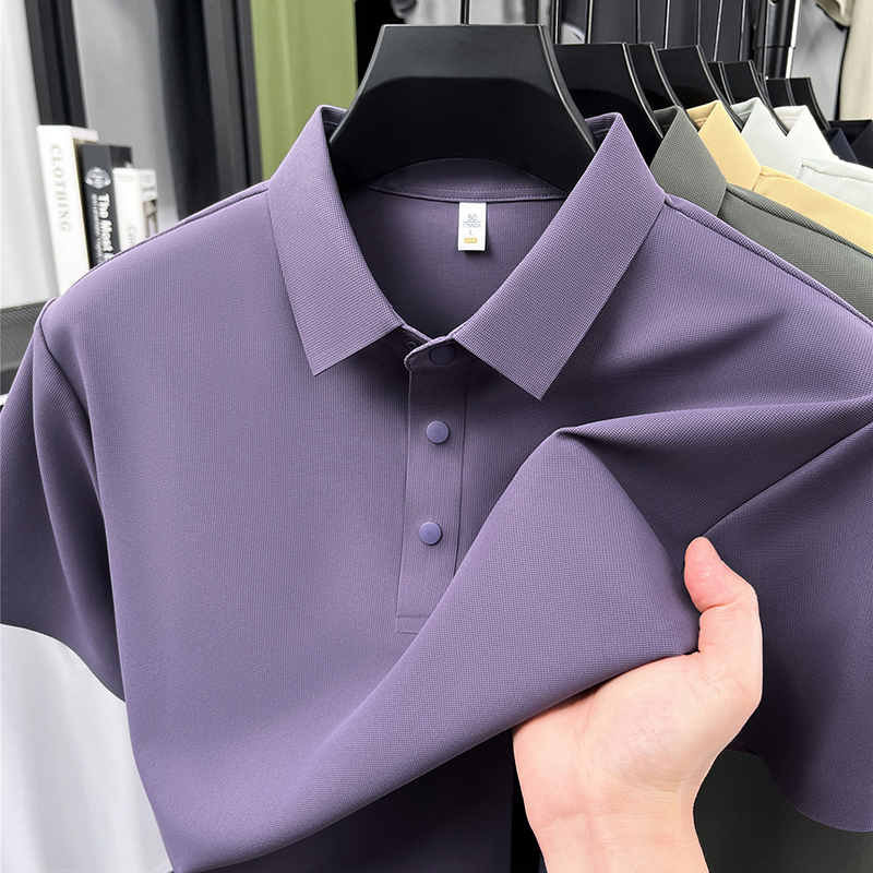 Haute qualité glace soie manches courtes polo shirt hommes de luxe classique mode couleur solide été respirable business casual T-shirt