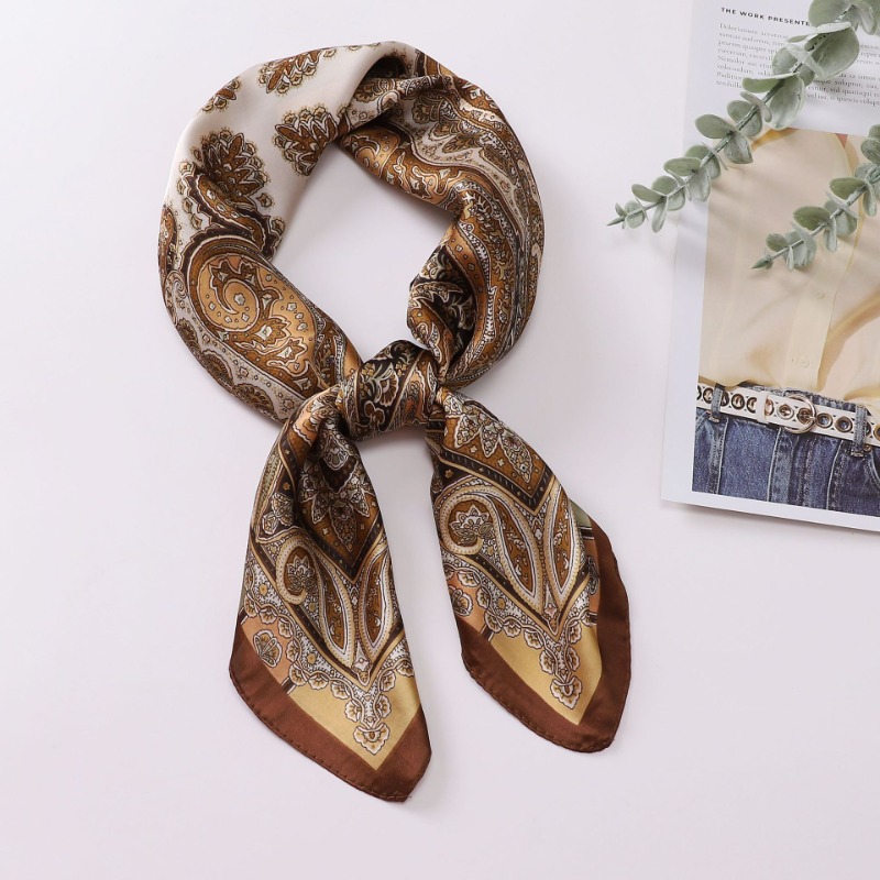 Nouveau Paisley pied-de-poule imprimé carré écharpe couleur café mince lisse cou écharpe Style Vintage crème solaire foulard pour les femmes