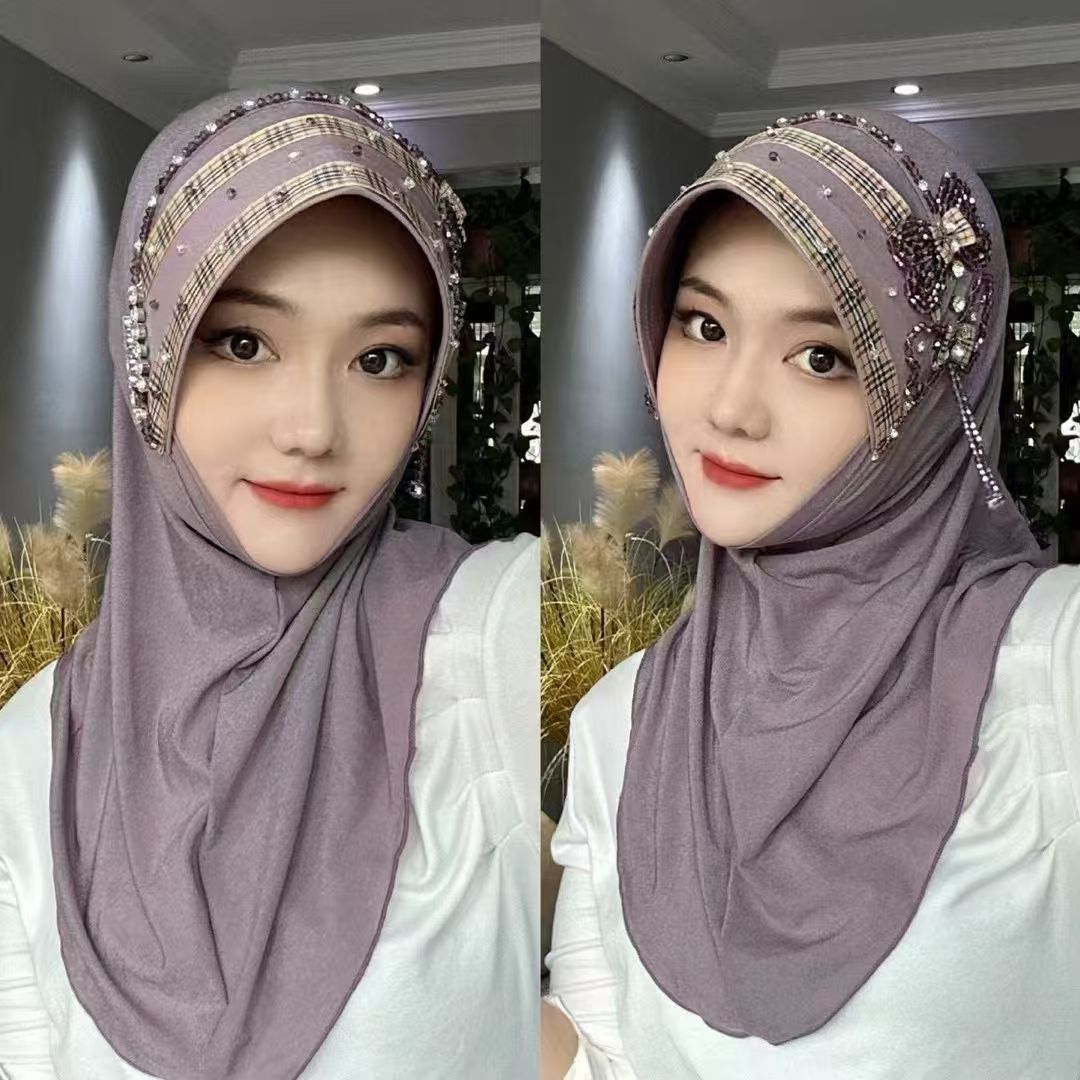 Hijabs pour femmes musulmanes violet rose avec perles glands Eid prière foulard soirée luxe malaisie Islam Kufi écharpe
