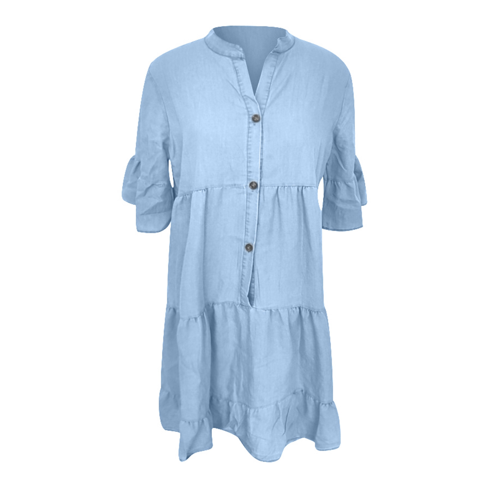 Robes pour femmes 2025 décontracté femmes couleur unie en détresse Denim robe mi-longue avec 5/8 manches robes Elegantes Feminino