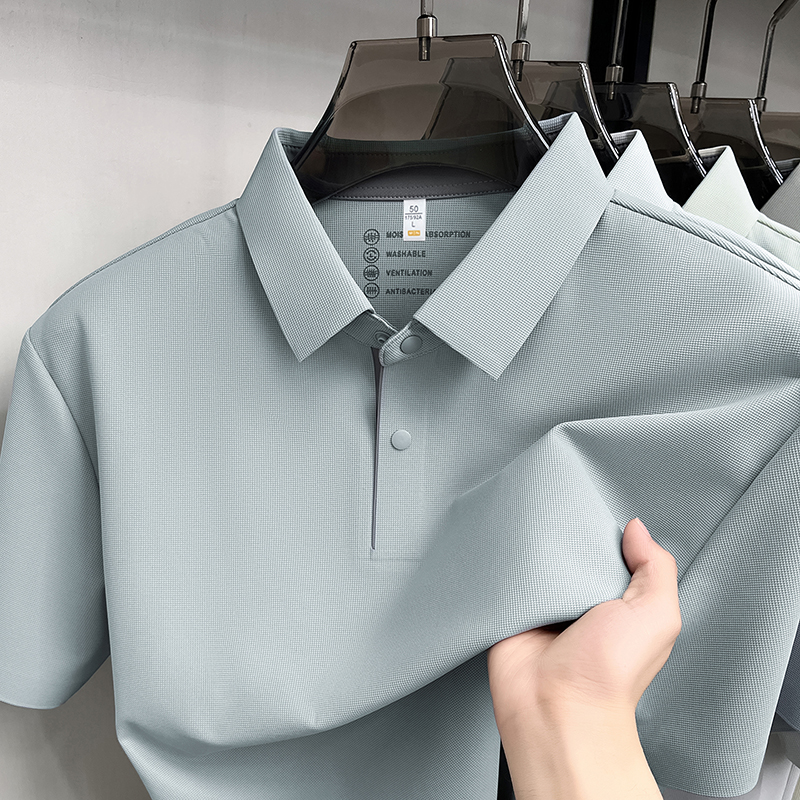 Mode glace soie manches courtes hommes polo shirt été haute qualité respirable affaires décontracté nouveau simple t-shirt de couleur solide