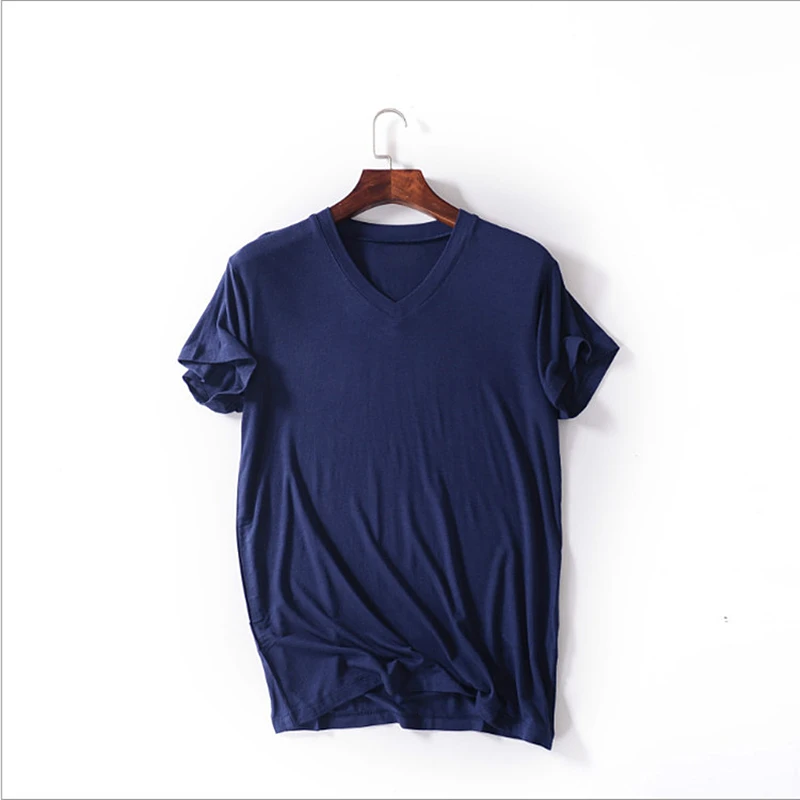 Nouveau T-shirt Modal Homme Col V Grande Taille Manches Courtes Coupe Ample Couleur Unie 2026