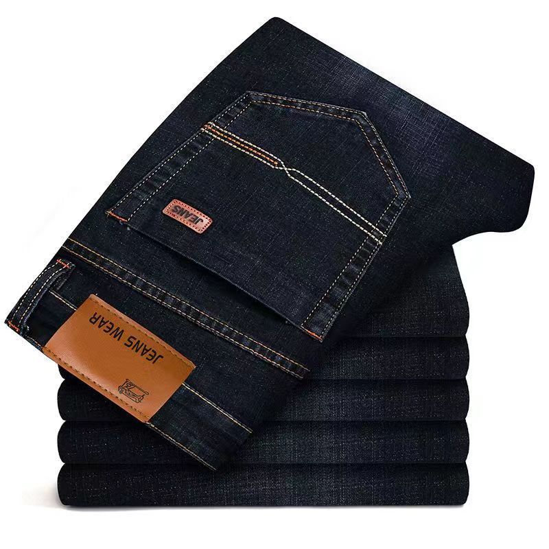 Jean pour hommes, jambe droite décontractée, pantalon en denim de travail élastique, à la mode, classique, bleu et noir, vêtements de marque pour hommes