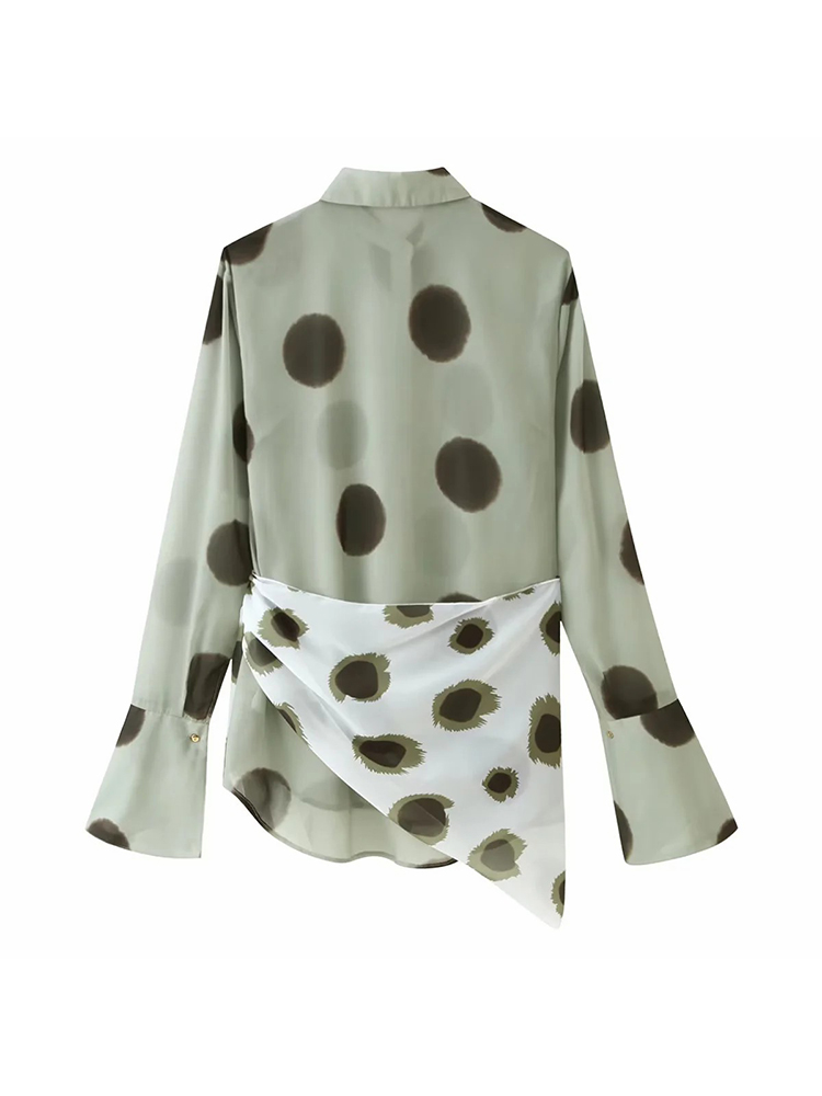 Robe patchwork pour femme avec bretelles en foulard de soie, style festival de musique, sexy, à simple boutonnage, manches longues, imprimé pois, pour femme élégante