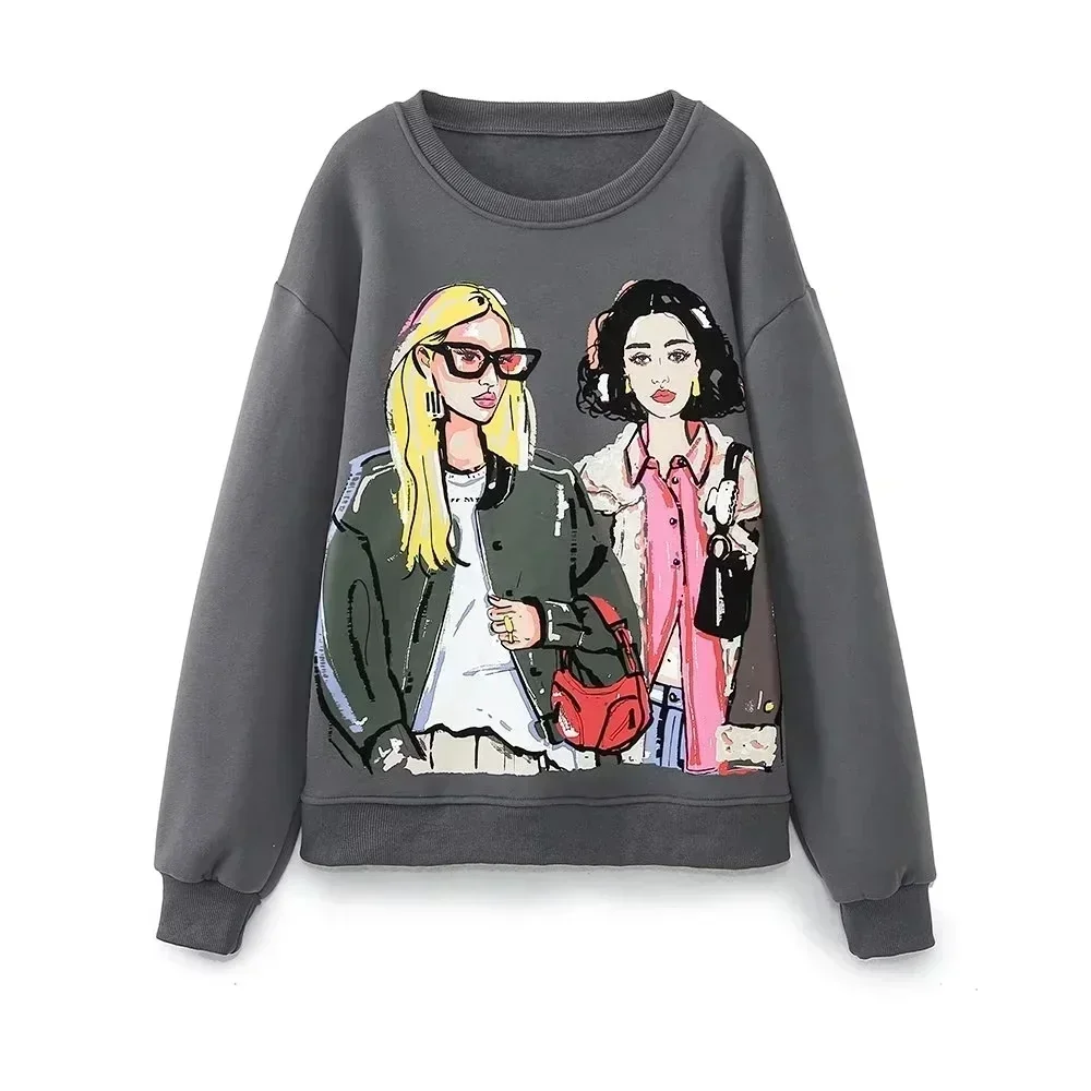Sweat-shirt à capuche pour femmes, nouvelle mode, imprimé de beauté pour filles, décontracté, col rond, Chic, 2024