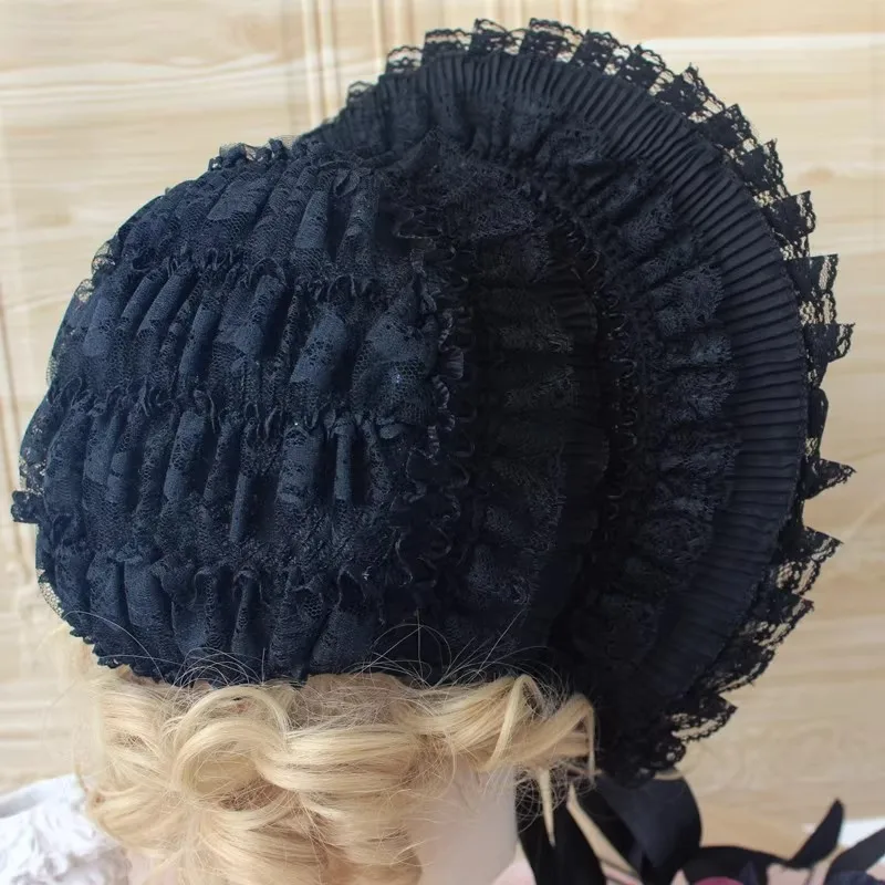 Chapeau plat en dentelle gothique Lolita fait main avec nœud, coiffe pour cosplay Anime Comic Con