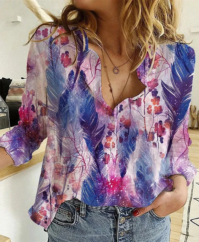 Chemise ample élégante pour femme, décontractée pour le week-end, imprimé floral 3D, chemise à manches longues pour femme, hauts et chemisiers tendance pour femme