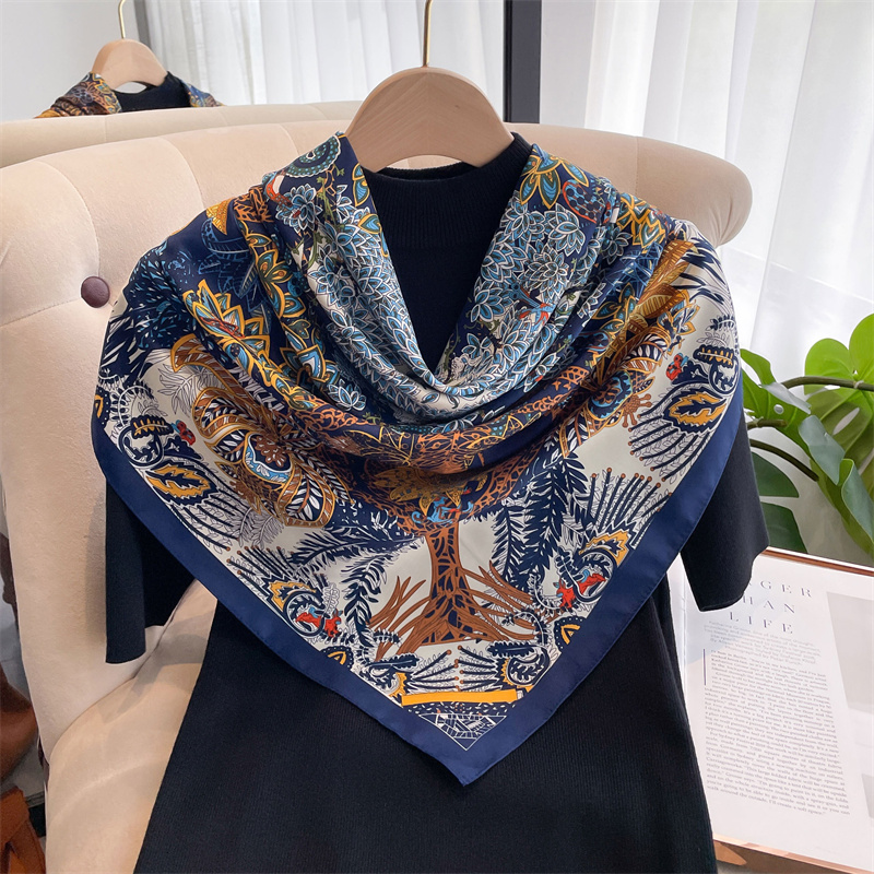 Foulard Carré en Coton Sergé pour Femme, Châle de Tête, Imprimé de Luxe, Hijab, Bandana, Pashmina, 90x90cm